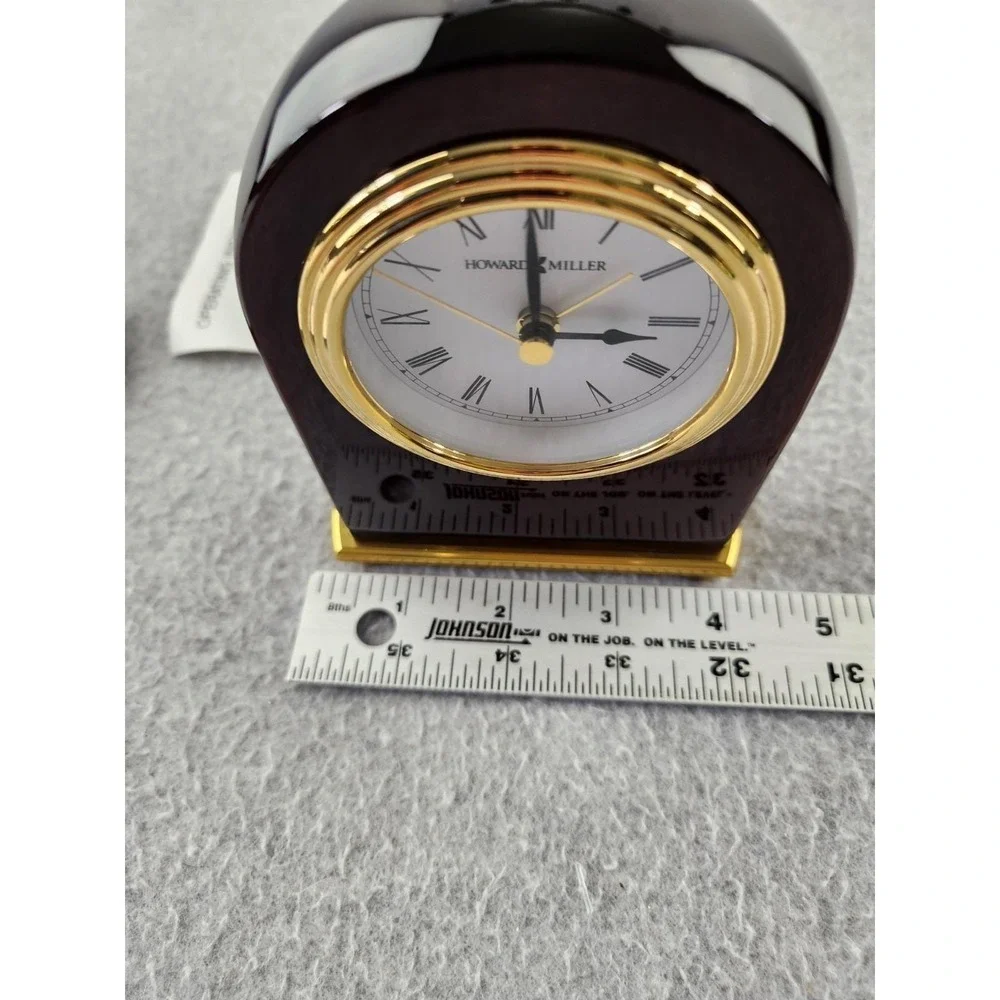 Vtg Howard Miller Desk Alarm Clock Mahogany Wood Grain Look Brass Table Battery